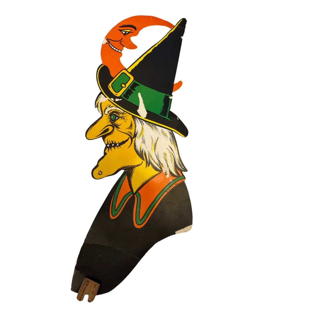 Vintage Beistle Halloween Witch Moon Decoration Die‎ Cut USA Spooky Decor *read